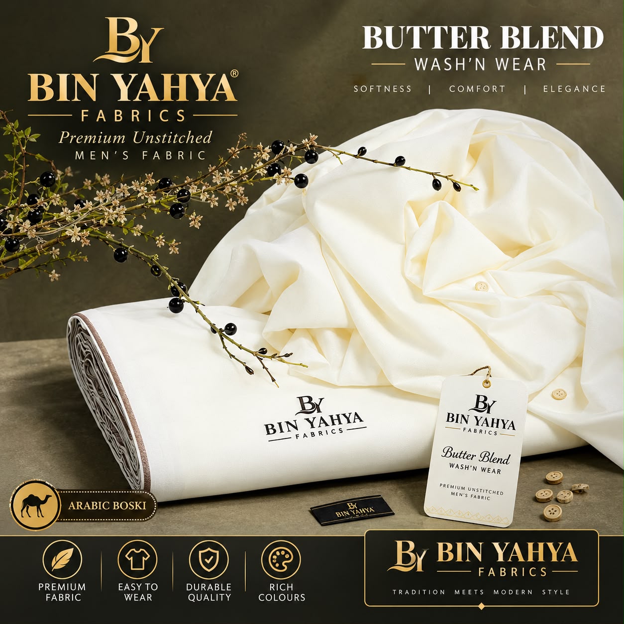 Bin Yahya Butter Blend premium ivory fabric